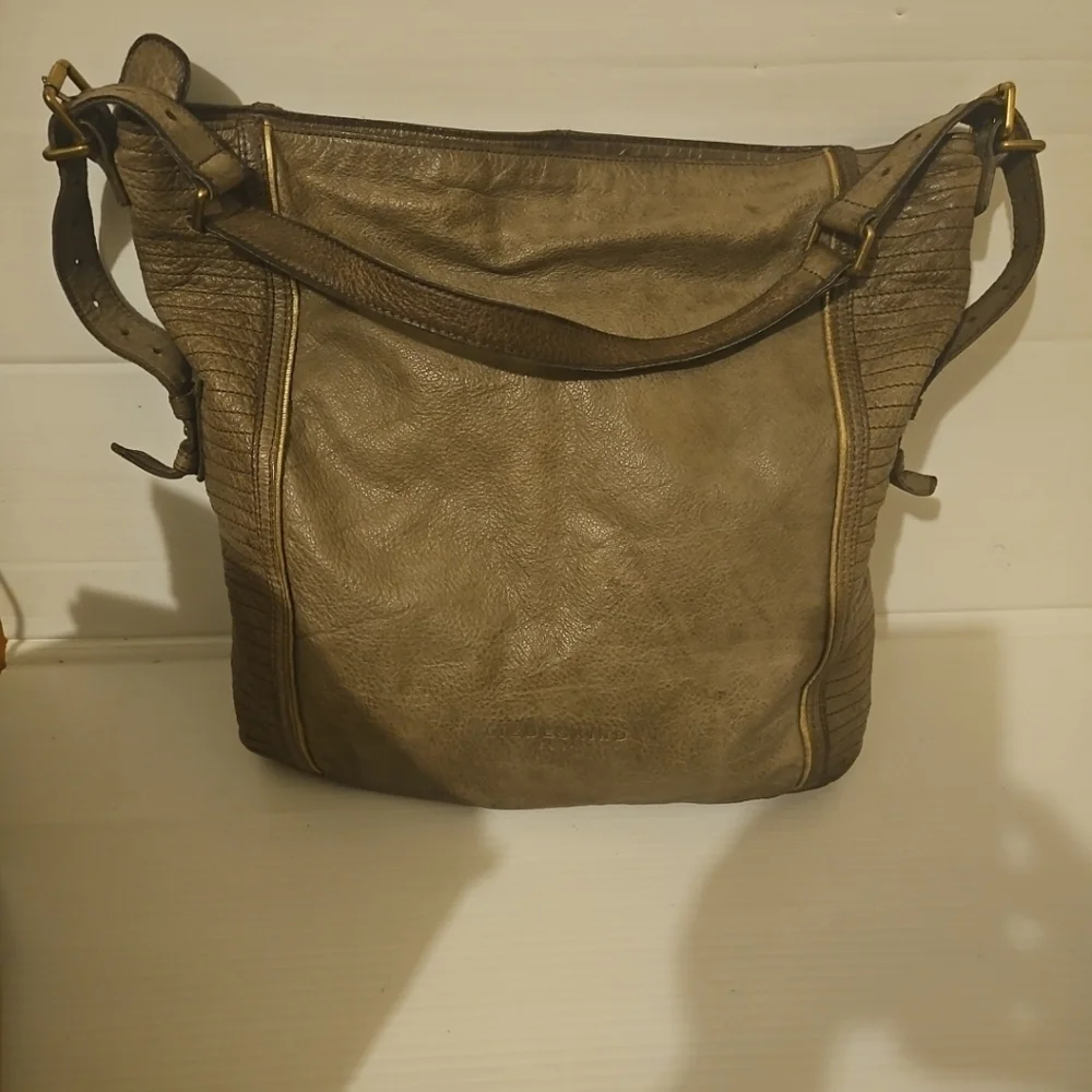 Liebeskind Elenor Taupe Genuine Leather Shoulder Bag Luxury Designer Purse